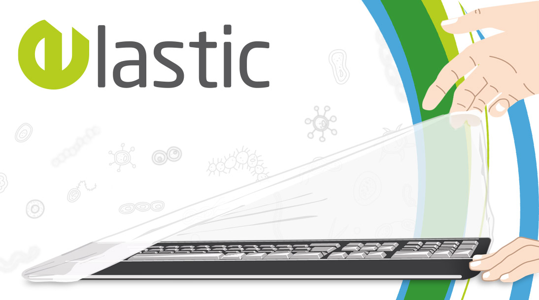 e-lastic universal flexible keyboard cover offers protection against germs, viruses and spores